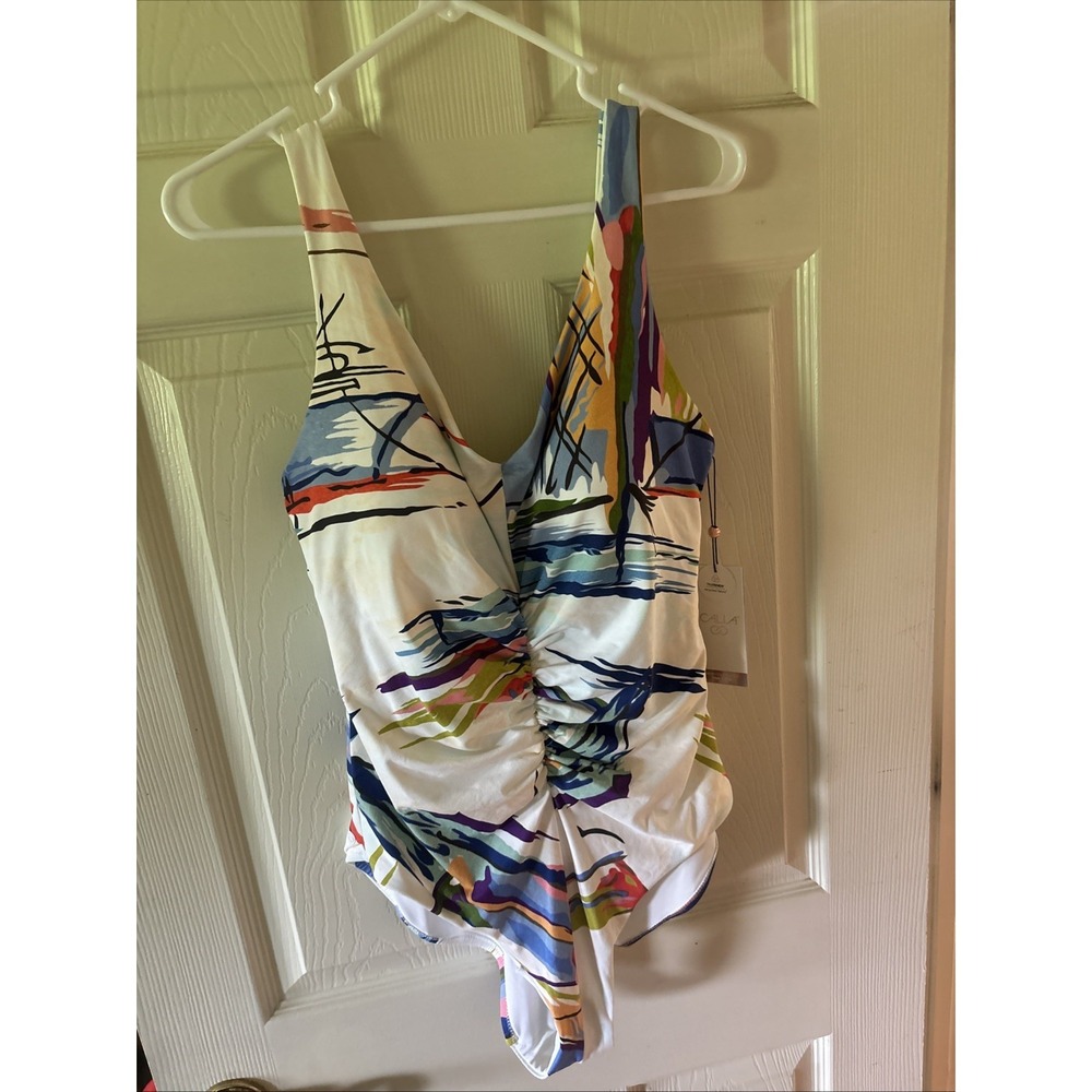 Calia Ruched One Piece Swimsuit Tahitian Print Size 14 NWT